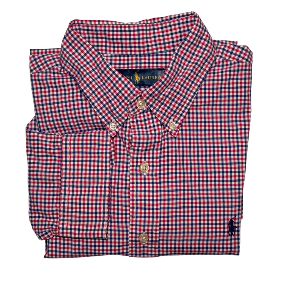 Ralph Lauren Oxford Button Down Shirt Mens Large Red/Blue/White Gingham